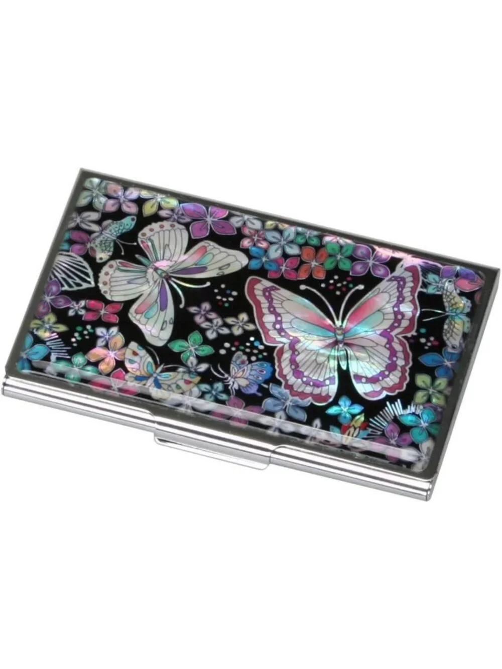 Elegant Mother of Pearl RFID Blocking Business Card Holder & Slim Wallet